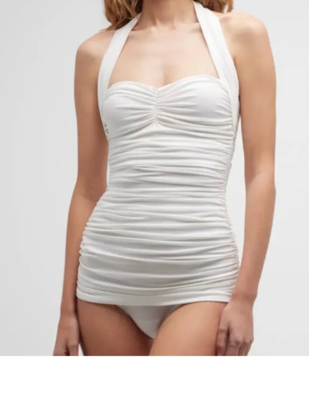 Norma Kamali White Bill Mio Ruched One Piece Swimsuit